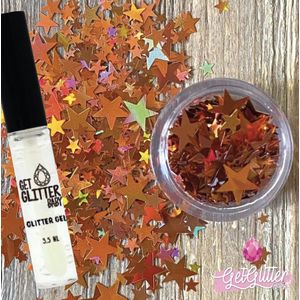 GetGlitterBaby® - Oranje Gouden Sterren Chunky Festival Glitters Sterretjes voor Lichaam en Gezicht / Koningsdag versiering / Gel Glitterlijm Huid lijm / Face Body Glitter Jewels - Oranje / Goud + Glittergel Huidlijm