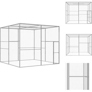 vidaXL Kattenkooi Gegalvaniseerd Staal - 3 x 3 x 2.5 m - Afsluitbare deur - Zilver - Kooi