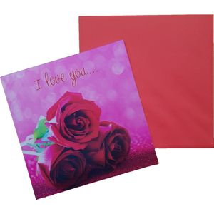 Valentijnskaart Holografisch ""I love you - Rozen"" 16x16 cm | Valentijns Tip