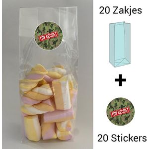 Uitdeelzakjes + sluitstickers - 20 stickers & 20 zakjes - Camouflage - cellofaanzakjes - Transparant - snoepzakjes - traktatie zakjes - Inpakzakjes - kinderfeestje - Thema Camouflage