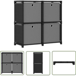 The Living Store Kast met 4 vakken met boxen 69x30x72,5 cm stof zwart - Vakkenkast - Opbergkast - Woonaccessoires - Modern Design - Zwarte Kleur