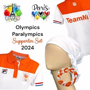 Olympics / Paralympics PARIS 2024 - Support Set Nederland - 2x Durag Bandana Hoofddoek (Wit) + 2x Candy armband (Oranje Wit) - Volwassenen Jeugd - Unisex - Sport - Casual