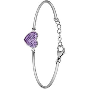 Lucardi Dames Stalen armband hart met kristal violet - Armband - Staal - Zilverkleurig - 20 cm