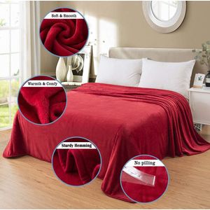 Deken 130x150 cm Rood Zacht en Warm Dubbele Beddeken en Flanellen Sofa Throw Dubbelzijdig Omkeerbaar