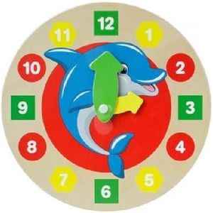 Houten kinderklok - dolfijn - speelklok - leerklok leren klokkijken - funcadeau schoencadeautje