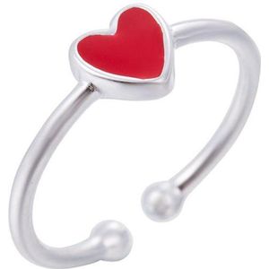 24/7 Jewelry Collection Hart Ring Rood Verstelbaar - Verstelbare Ring - Zilverkleurig