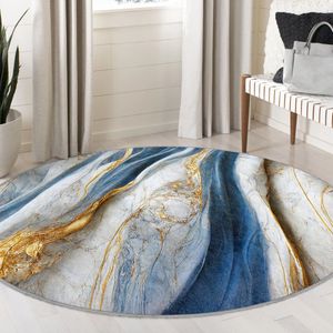 Abstract Gebied Rond Tapijt Marmeren Ontwerp Vreemde Vormen Blauw Goud Tapijt Antislip Tapijt Golfmodel Tapijt Decor Woonkamer Tapijt Modern Tapijt Luxe Tapijt