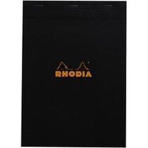 Schrijfblok Rhodia A4 80 vel zwart ruit 5x5 mm