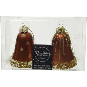 Overige Kerstballen - Box A 2 Bell Glass Matt, Enamel Orange Glitter & Beads, Pearls D6 H8cm