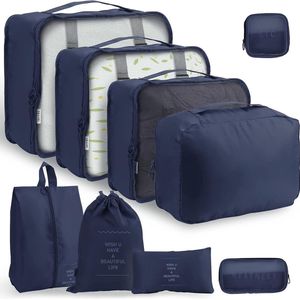 Verpakking kubussen voor koffer - 9 stuks reizen verpakking kubussen lichtgewicht koffer organizer tassen set bagage verpakking organisatoren voor reizen accessoires met schoenen tassen - marineblauw