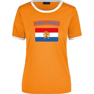 Holland oranje/wit ringer t-shirt Nederland met vlag - dames - landen shirt - Nederlandse supporter / fan kleding M