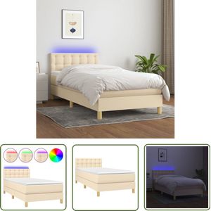 vidaXL Boxspring met matras en LED - 100x200 cm Boxspring Bed - Verstelbare Hoofdbord - Led Lamp - Pocketvering Matras - Creme Kleurtje