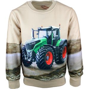 S&C Sweater groene Tractor beige Kids & Kind Jongens Bruin - Maat: 146/152