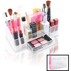 Decopatent® XL Make up Organizer met 16 Vakken & 1 Lade - Makeup Organizer Transparant - Sieraden Make-up - Cosmetica Opbergdoos