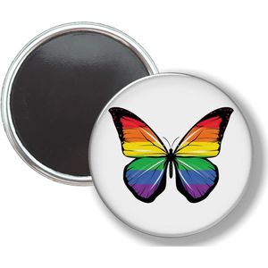 Button Met Magneet - Vlinder Vlag Regenboog LGBTQ - NIET VOOR KLEDING
