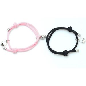 Armband set met magneet - Koppel armband - Zwart-Roze - Armband dames - Armband heren - Romantisch cadeau - Vriendschap armband