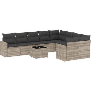 vidaXL 10-delige Loungeset Lichtgrijs Rattan Loungebank - Lounge Set - Tuinbank - Buitentijnen - Tuinmeubels