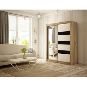 Lotse schuifkast, kraft eikenhouten romp K003 + wit front + zwarte lacobel 120 Arton