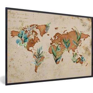 Fotolijst incl. Poster - Wereldkaart - Papyrus - Planten - 120x80 cm - Posterlijst