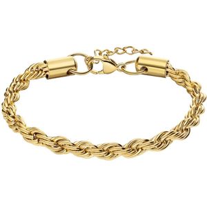 Lucardi Dames Stalen goldplated armband koord 5mm - Armband - Staal - Goud - 19 cm