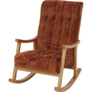 Schommelstoel MCW-K10, relaxfauteuil, hout MVG stof/textiel chenille (465g/m²) ~ terracotta, frame naturel