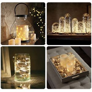 2 x 50 Micro LED-lichtsnoer, werkt op AA-batterij en 2 programma's op zilverdraad, voor feest, tuin, Kerstmis, Halloween, bruiloft, lichtdecoratie (5 meter, warmwit) [Energieklasse A+++]