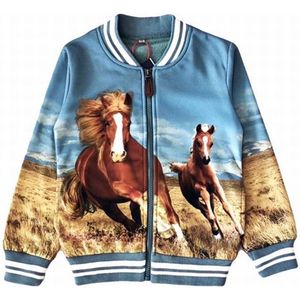 Kinder vest met paarden maat 122/128 full color print kleur grijs blauw horses zeer mooi!