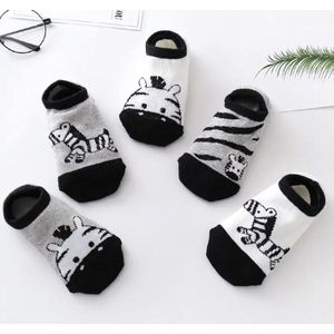 5 paar New born Baby sokken - set babysokjes - 0-6 maanden - grijze babysokken - zebra sokken - multipack - dierensokken