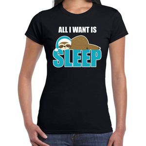 All I want is sleep / Ik wil alleen slapen  fun tekst slaapshirt / pyjama shirt - zwart - dames - Grappig slaapshirt / slaap kleding t-shirt L