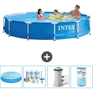 Intex Rond Frame Zwembad - 366 x 76 cm - Blauw - Inclusief Solarzeil - Onderhoudspakket - Zwembadfilterpomp - Filter