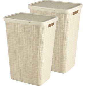 Curver Jute Wasmand met deksel 58L - 2 stuks - Gebroken Wit