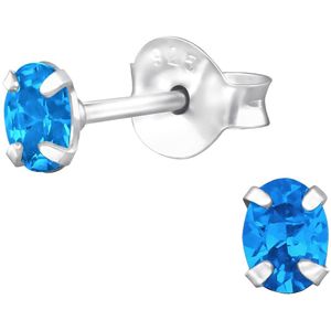 Joy|S - Zilveren oorbellen ovaal - 3 x 4 mm - blue topaz blauw zirkonia - oorknopjes