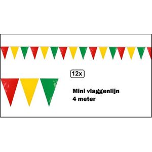 12x PVC mini vlaggenlijn rood/geel/groen 4 meter BRANDVEILIG - Carnaval thema feest festival party fun