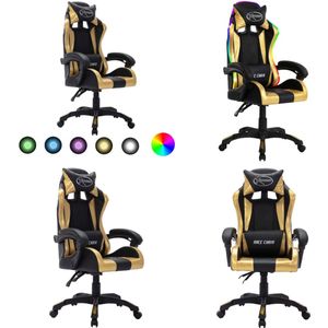 vidaXL Racestoel met RGB LED-verlichting kunstleer goudkleurig en zwart - Kantoorstoel - Kantoorstoelen - Kantoor Stoel - Kantoor Stoelen