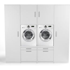 Wasophoogte® Wasmachine Kast Quattro Hoog - Wasmachine verhoger - Wasmachine ombouw / -opbouwmeubel Multiplex - 700(D)*2552(B)*2350(H) mm - Wit