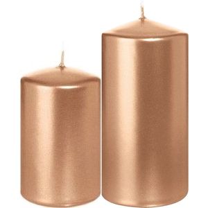 Trend Candles - Cilinder Stompkaarsen set 2x stuks rose goud 8 en 12cm