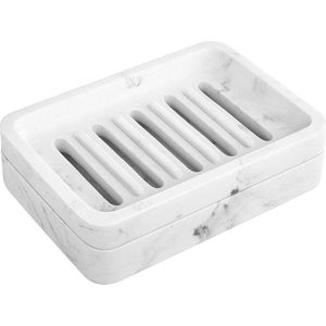 Dual-Layer Resin Bar Soap Tray Container Box Case Holder with Detachable Slotted Draining Board - Small Tray for Bathroom Kitchen - Shower Bathtub Sinks Counter-top - White Marble