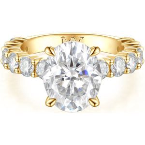 Majestica - 14k Geelgouden Ovaal Moissanite Ring met Zijstenen - 3 karaat.