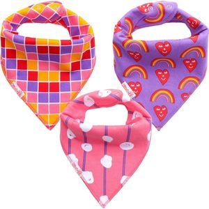 Bandana slabbetjes baby KliederZ | Purple & Pink kwijl slabben Meisjes | 3 stuks Puntslabbers paarse en roze print BB05A