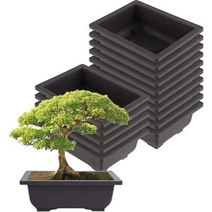 SHOP YOLO-Plantenbakken voor buiten -15 stuks bonsai pot -rechthoekige bonsai-bloempot-zwart