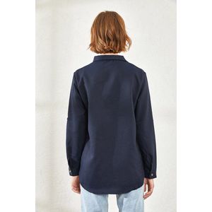 Blouse Katoenen Basic Overhemd  Dames - Donkerblauw- Maat S