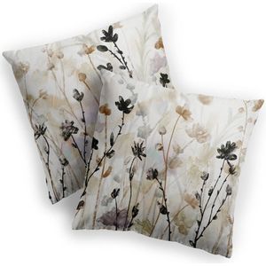 LUEAXRG Farmhouse Cushion Covers 40 x 40 cm Set of 2 for Rustic Home Decorations Modern Sofa Wild Flowers Throw Cushion Cover Flower Throw Pillow Covers Decoration for Couch Sofa Bed