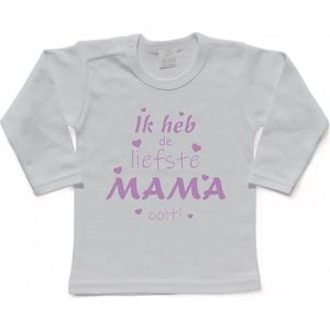 T-shirt Kinderen ""Ik heb de liefste mama ooit!"" Moederdag | lange mouw | Wit/lila | maat 98