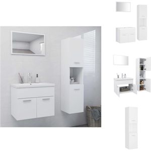 vidaXL Badkamermeubelset - Badkamermeubels - Afmeting- Ken- Met spiegel - wastafelkast en hoge kast - Kleur- Wit - Materiaal- Spaanplaat - acryl en keramiek - Badkamerkast