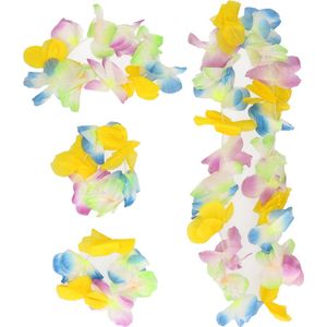 Toppers - Boland Hawaii krans/slinger set - Tropische/zomerse kleuren mix blauw - Hoofd en hals slingers- Party verkleed accessoires