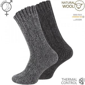 Warme Noorse Wollen sokken - 2 paar - maat 39-42 - Zwart & Grijs - Dikke Huissokken met Schapenwol, Wintersokken Dames/Heren