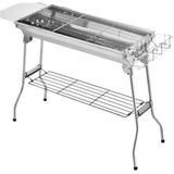 Draagbare opvouwbare houtskoolgrill - Kampeergrill - Barbecue - Voor picknick, festival, camping en feest - Roestvrijstalen rechtopstaande grill met anti-aanbakpan
