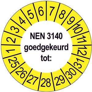 Buiten rand Geel | NEN 3140 Keuringsstickers op Strip (1200 stuks) | Speciale Prijs | 2025-2031