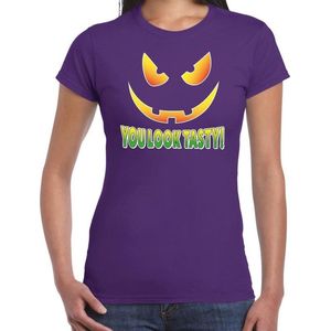 Halloween Halloween You look tasty verkleed t-shirt paars voor dames - horror shirt / kleding / kostuum XL
