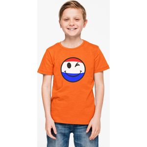 T-shirt kinderen smiley emoji NL | Koningsdag kleding kinderen | Oranje | Maat 140